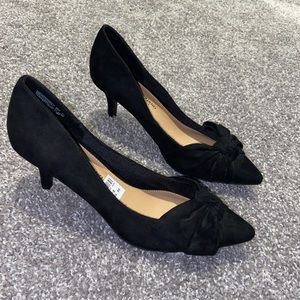 Christian Seriano Black Suede Heels with Bow